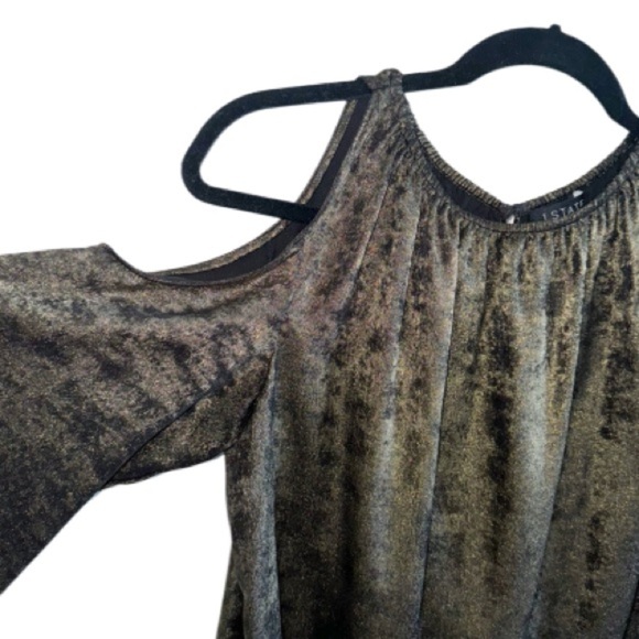 1.State Gold Black Metallic Cold-Shoulder Long-Sleeve Blouse Top Medium Y2K - Picture 6 of 10